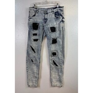 Copper Rivet Jeans Mens 34x32 Blue Paint Splatter Distressed Slim Fit Stone Wash